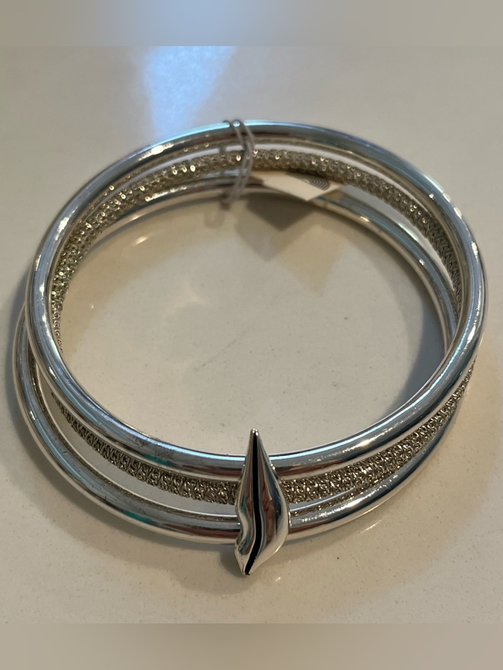 Vintage Diane von Furstenberg (DVF) multi-strand Silver Lips Bangle Bracelet